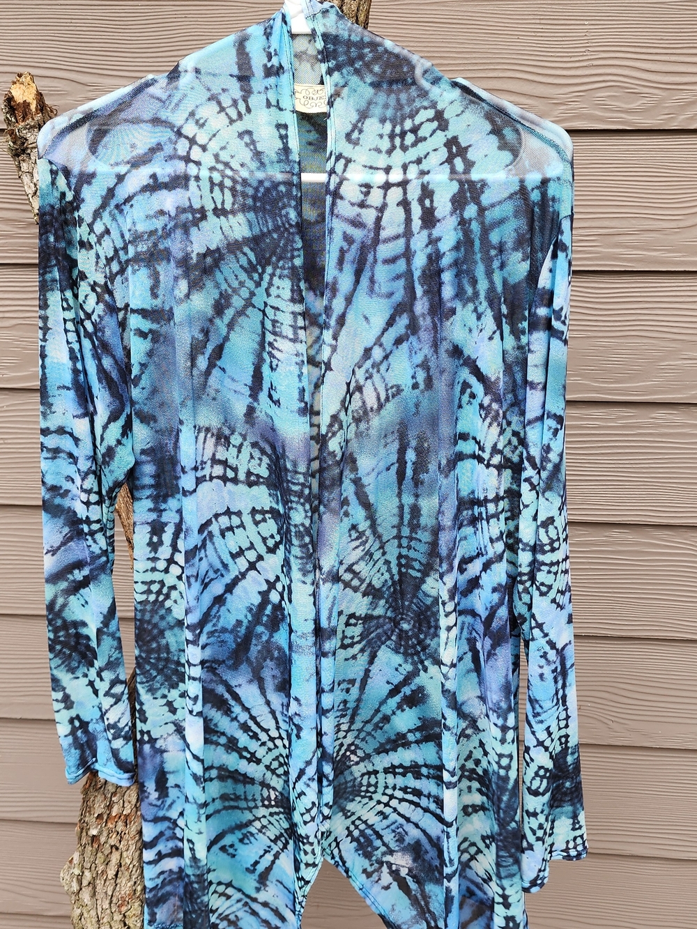 Blue Tie-Dye Open Front Cardigan